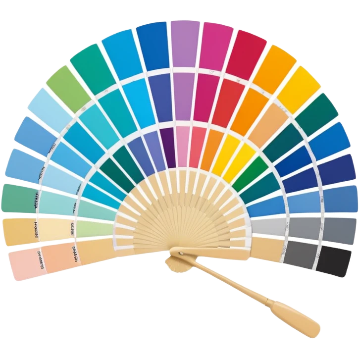 Pantone color swatch fan. The swatches should be fanned out, each with a different color. emoji