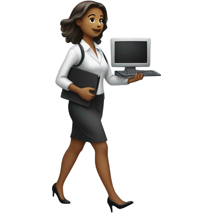 Corporate girl walk with her computer in the hand  emoji