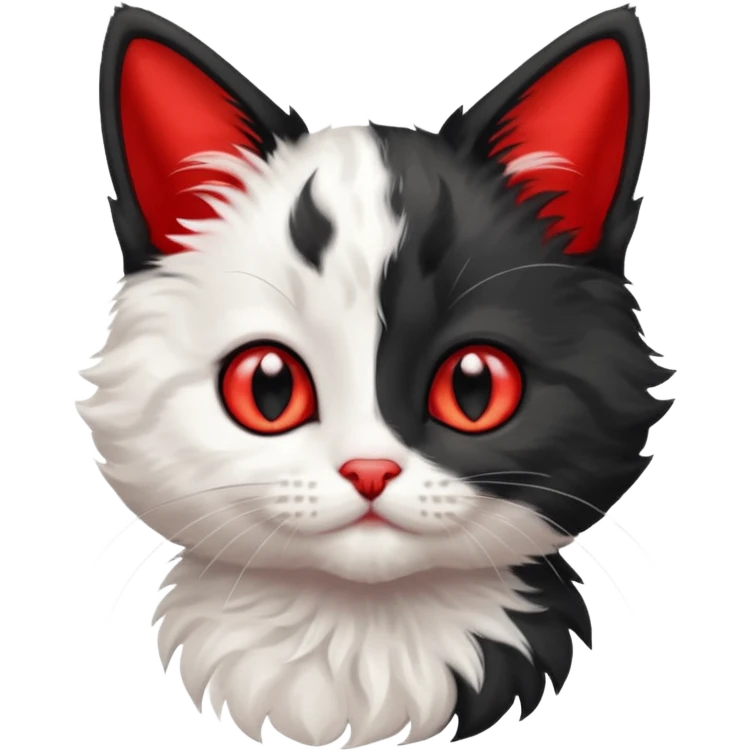 a sitting black and white with red kitten emoji
