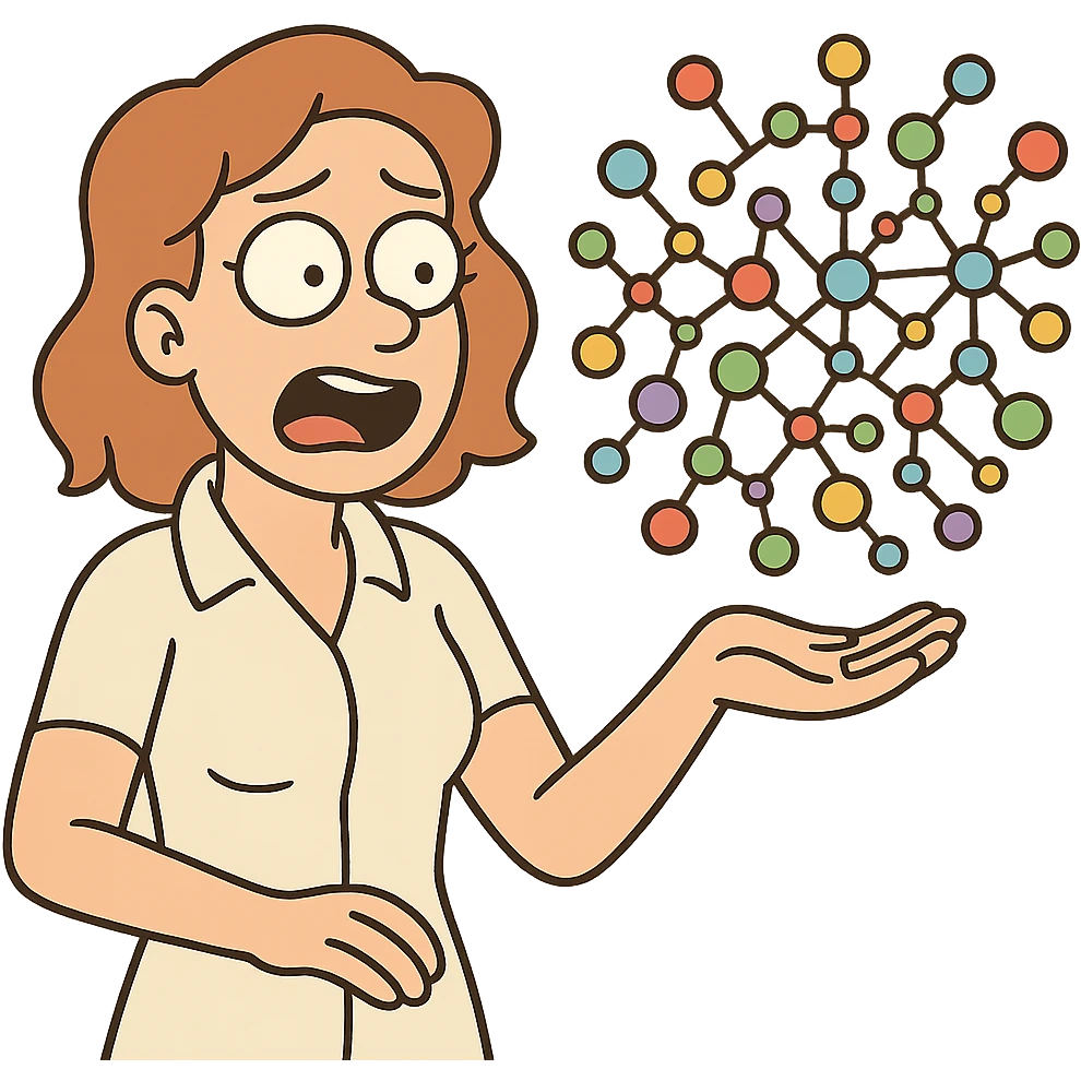 metabolomics network with colorful molecules and connecting lines, bright and flat toon style emoji