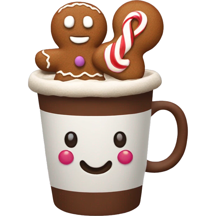cocoa in holiday cup  with a gingerbread emoji