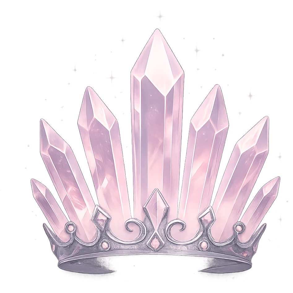 crystal crown in light pink with silver accents, shimmering magical glow, transparent background emoji