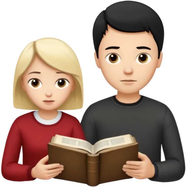 Crie uma figurinha pra stories de uma biblia aberta e um casal lendo (homem loiro e mulher branca cabelos pretos baixinha) emoji