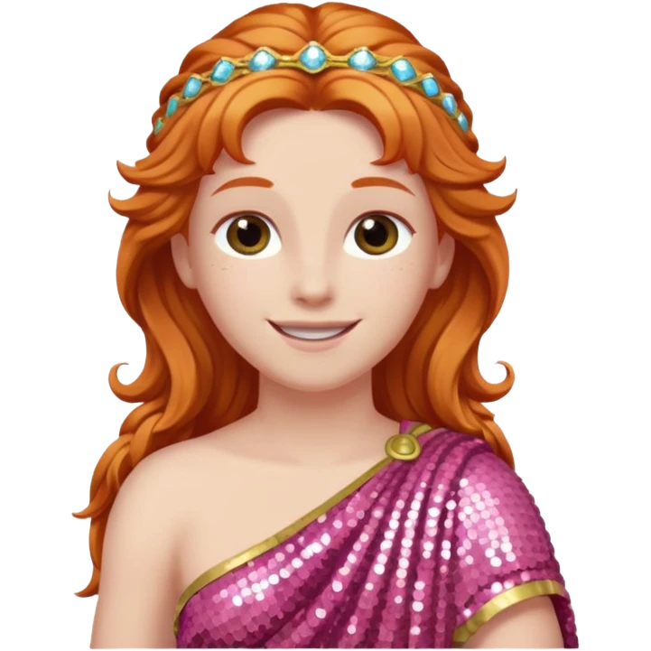 Venus from Roman Deities with long ginger hair, pink sequin toga emoji