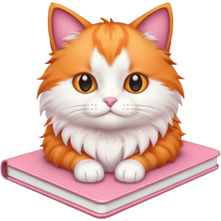 A pink note book with a orange and white cat on it emoji