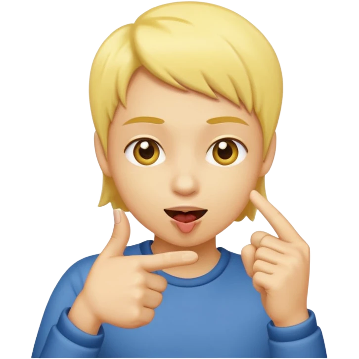 Make it a emoji yellow face (no gender) juste à face like that 😊 with a finger like that 👈 it it’s mouth like the emoji is biting it in a fliry way emoji