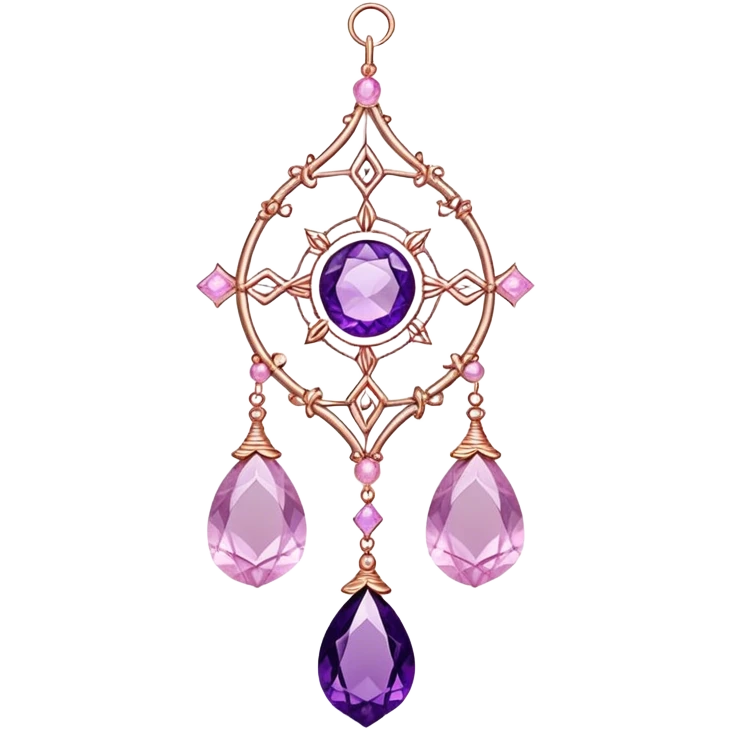 Hanging suncatcher, threads with shiny sparkly amethyst and rose-quartz gemstones,  emoji