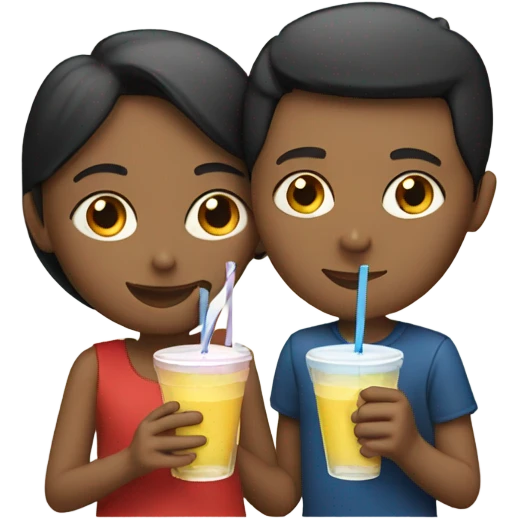 A girl and a boy sharing a drink with two straws  emoji