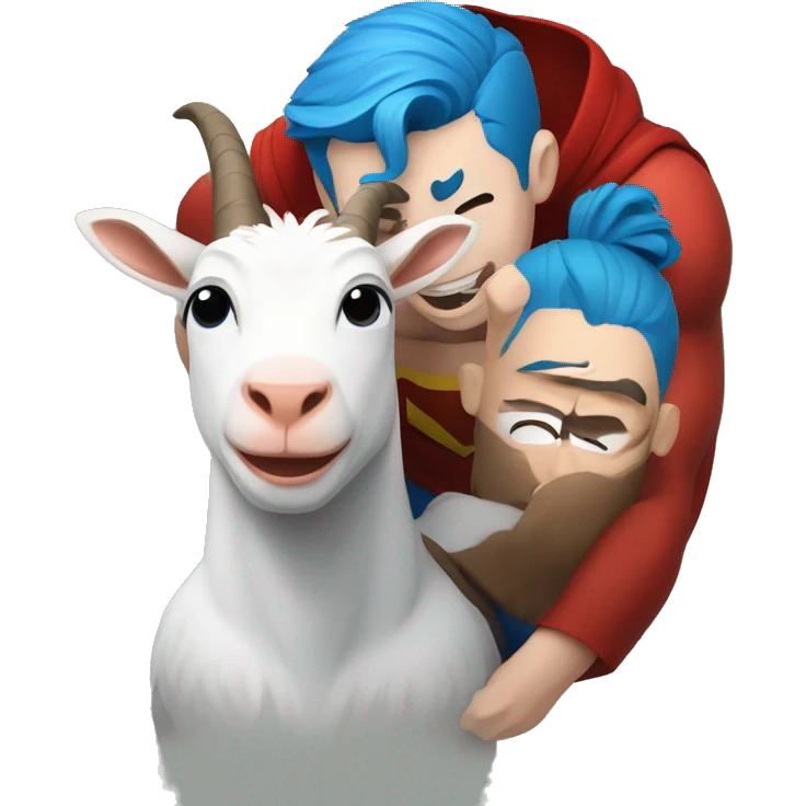 White superman with red hair flying with a blue haired goat emoji
