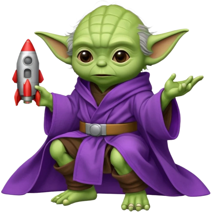 yoda in a purple robe siting in a rocket emoji