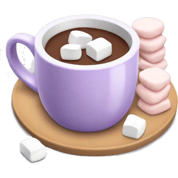 Lilac mug of hot chocolate with marshmallows  emoji