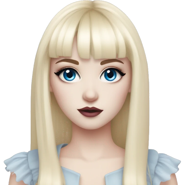 blue eyes white skin blonde hair with bangs pink gothic makeup  emoji