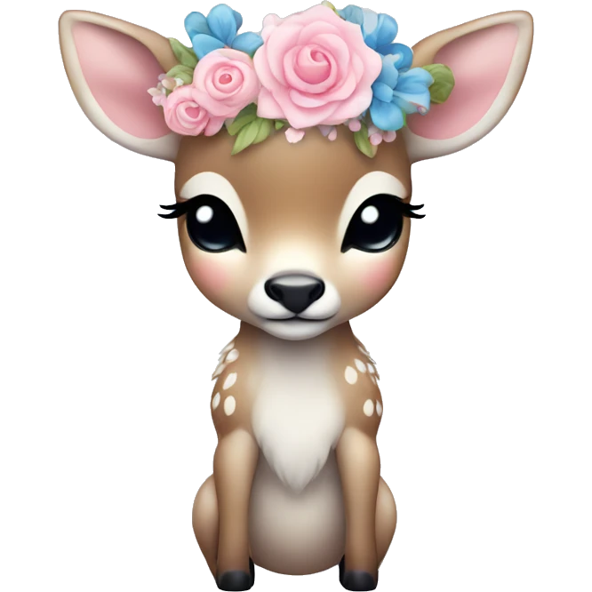 baby deer with closed eyes and flower crown in blue white and pink emoji