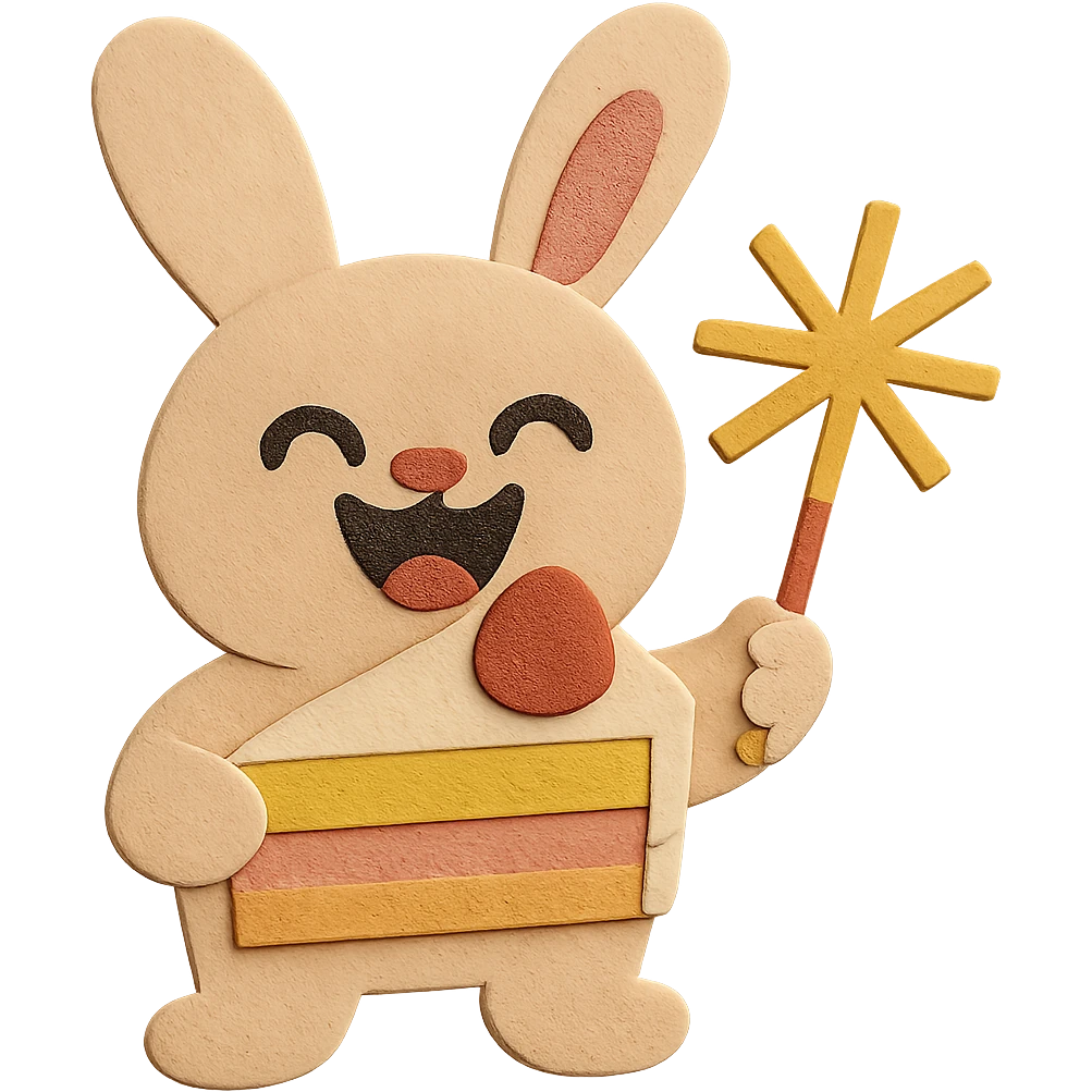 Adjust the bunny's ears so they are visually good looking and match each other in shape, size, and style. Maintain the paper-craft style and all other elements. emoji