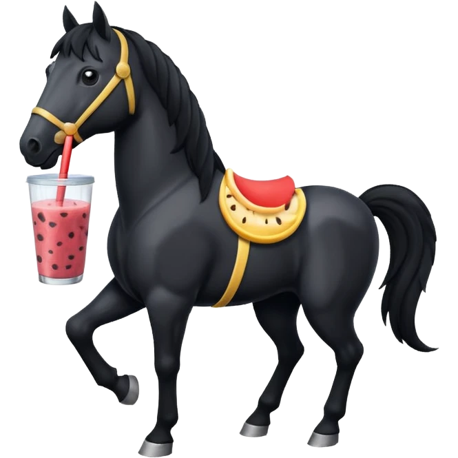 black horse character holding smoothie emoji