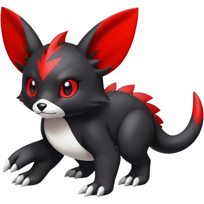 Cute cool black red white animal hybrid Fakemon full body emoji