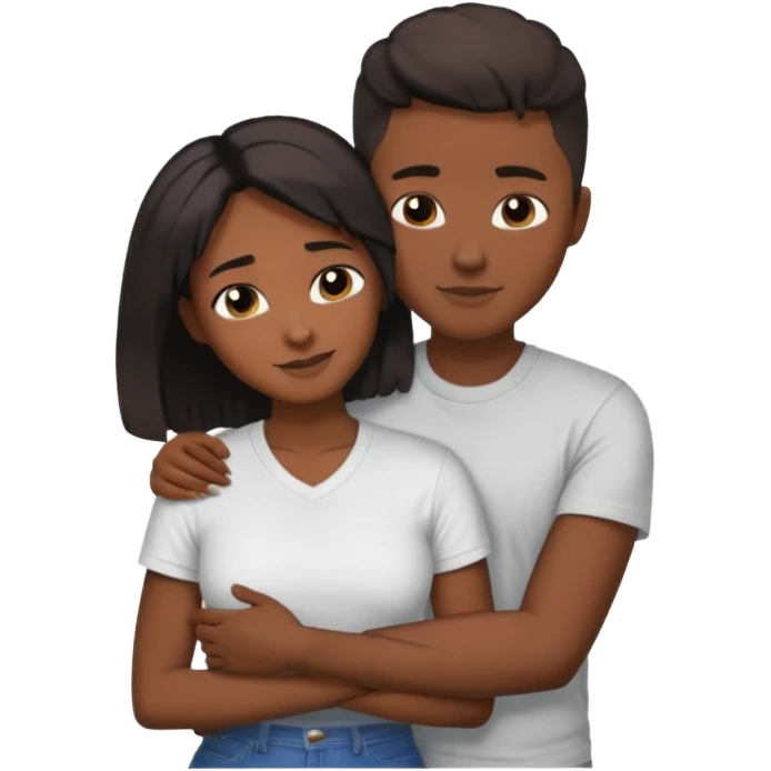 Black lesbian couple with one dark skin masculine with short hair low cut fade with a t shirt and one feminine with long hair in a blouse hugging  emoji