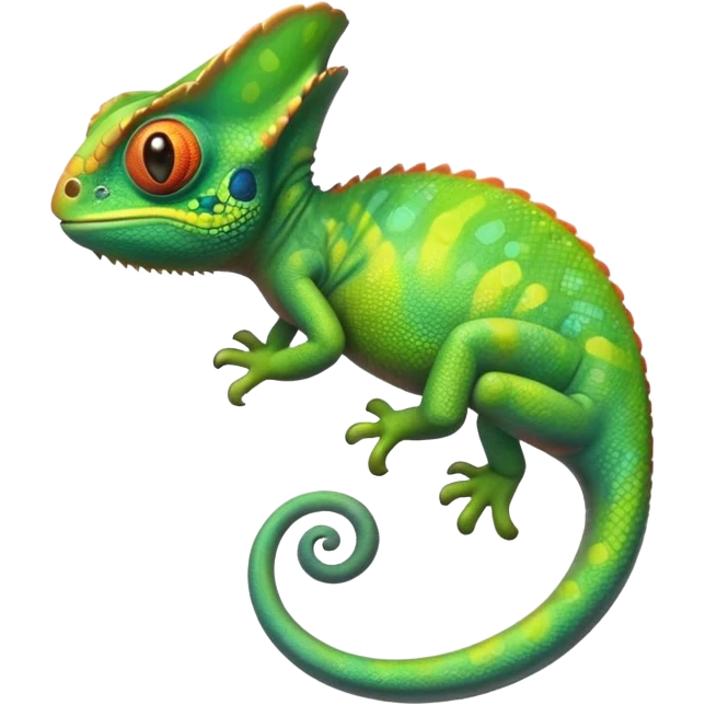 exotic chameleon character, vibrant colors, curled tail, cute style, 3D cartoon, mobile game icon style, clean background, no text, no watermark
 emoji