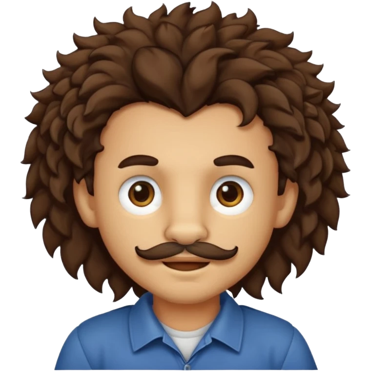 Make a cute boy lion with curly dark brown hair with a disconnected goatee and medium skin with a thin mustache emoji