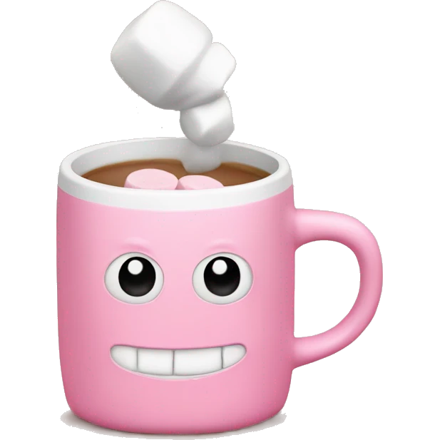 pink plain mug without print with one handle on the right, inside it coffee and marshmallows, emoji