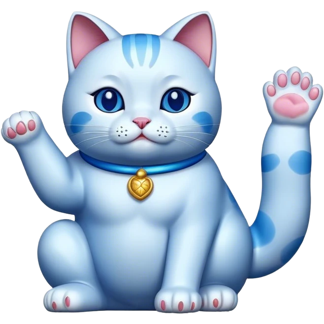 lucky cat blue with 1 hand up emoji