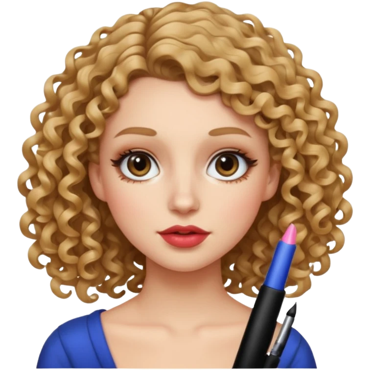 White Girl with shoulder length curly hair, wearing lip liner with lip gloss and mascara. emoji