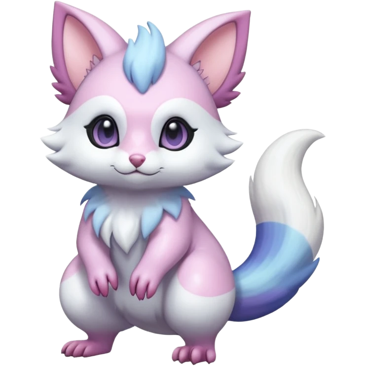 Shiny Iridescent Pale Pastel Whitish Bright Furret-Absol-Skitty-Noibat-Hybrid (Full body) emoji