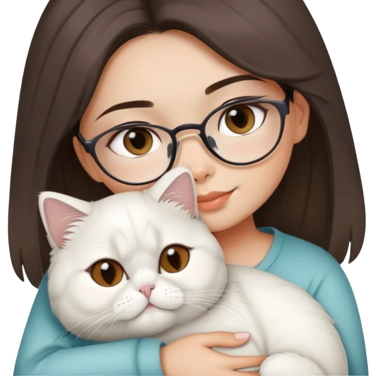 filipina girl with eye glasses snuggling ash white Persian cat emoji