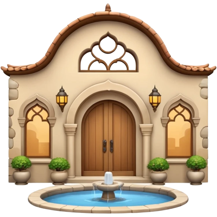3D Apple-style emoji of a full traditional Turkish han. Rounded stone building with arched wooden doors and windows, small courtyard, fountain, arches, and hanging lanterns. Glossy, smooth, soft shadows, clean white background.






 emoji