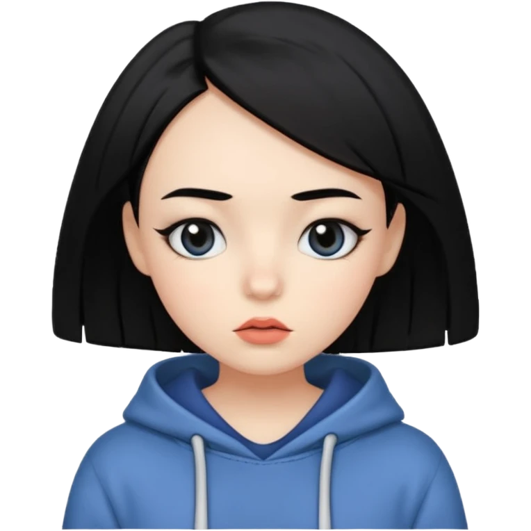 A bit white,has black hair and eyes, hush cut hair, has cute makeup, baggy clothes emoji