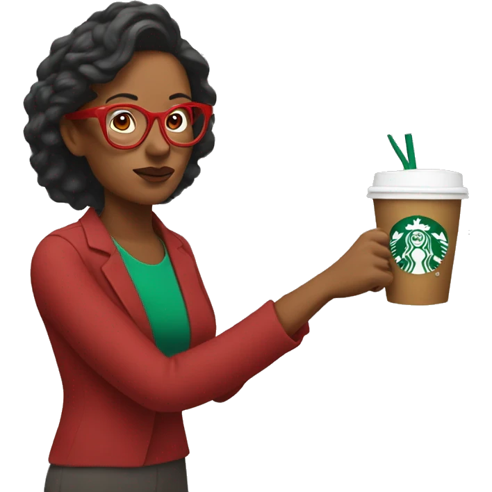Mom with red reading glasses drinking a Starbucks  emoji
