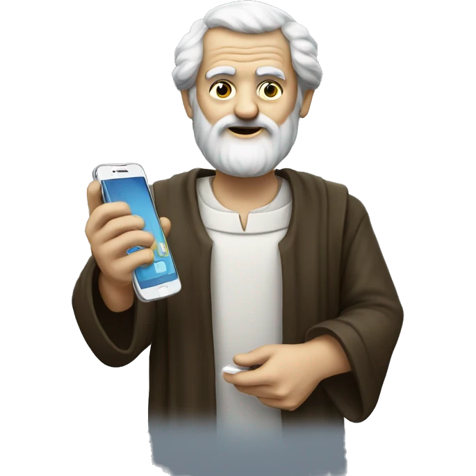 Aristotle holds a cell phone in his hand emoji