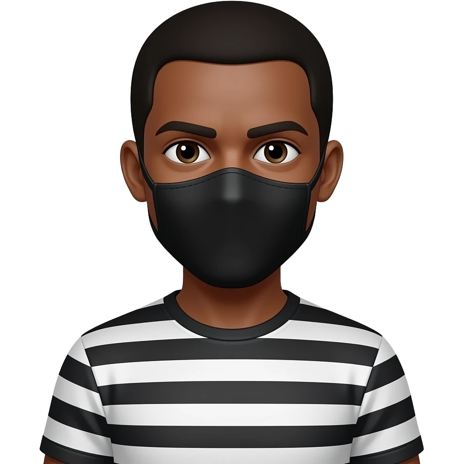 Un ladrón con la piel morena y vestido con una camisa  de franjas negras y blanca con un antifaz negro emoji