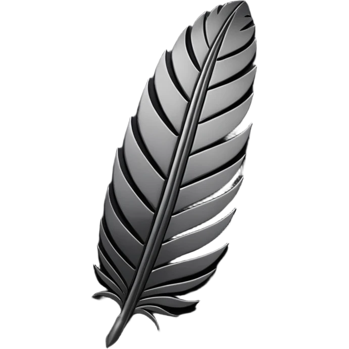 Emoji style, gothic feather made of layered black metal plates, sharp clean silhouette, industrial futuristic design, subtle metal texture, no glow, no neon, flat minimalist emoji, centered, transparent background emoji