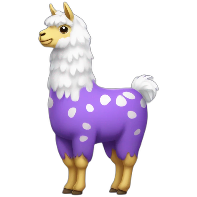 a purple llama with white spots with a yellow and blue mat emoji