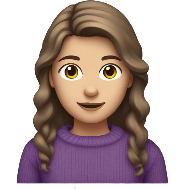 Caucasian girl with brown hair in purple sweater emoji