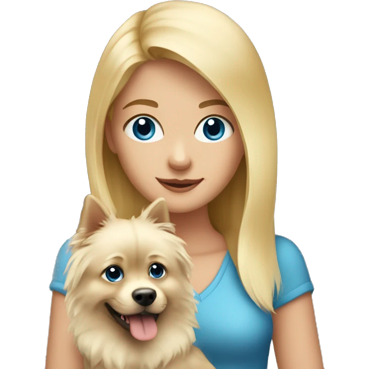Blonde girl blue eyes holding spitz  emoji