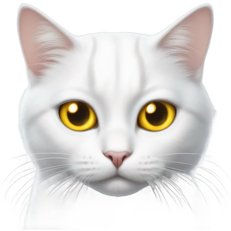 Realistic White cat with yellow eyes, fish over head  emoji