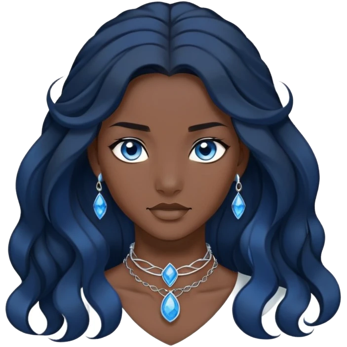 katara avatar with blue eyes, dark skin, long wavy jet black hair, sapphire on choker necklace  emoji