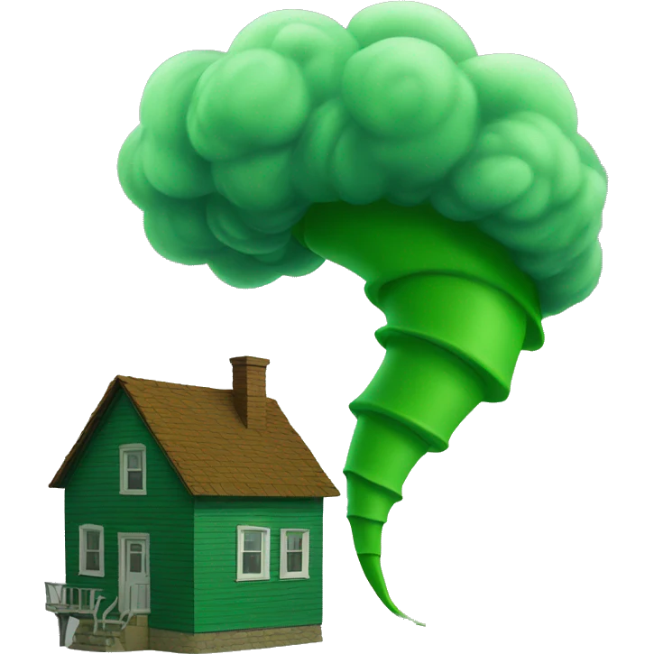 Green tornado and house emoji
