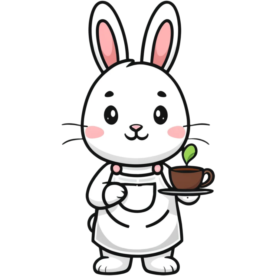 white bunny in apron holding tea tray emoji