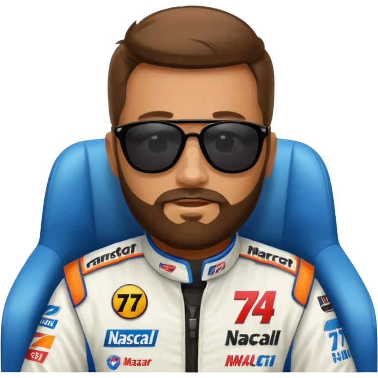 bearded lawyer driving a nascar number 74 emoji