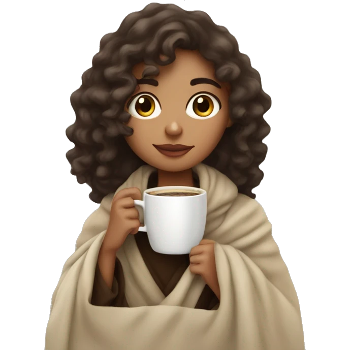 Lightskin girl with wavy hair drinking coffee under a blanket emoji