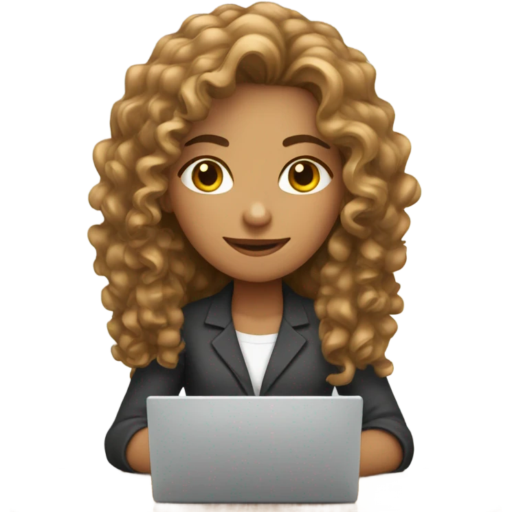 A girl with a curly brown long hair  on laptop working professional  emoji