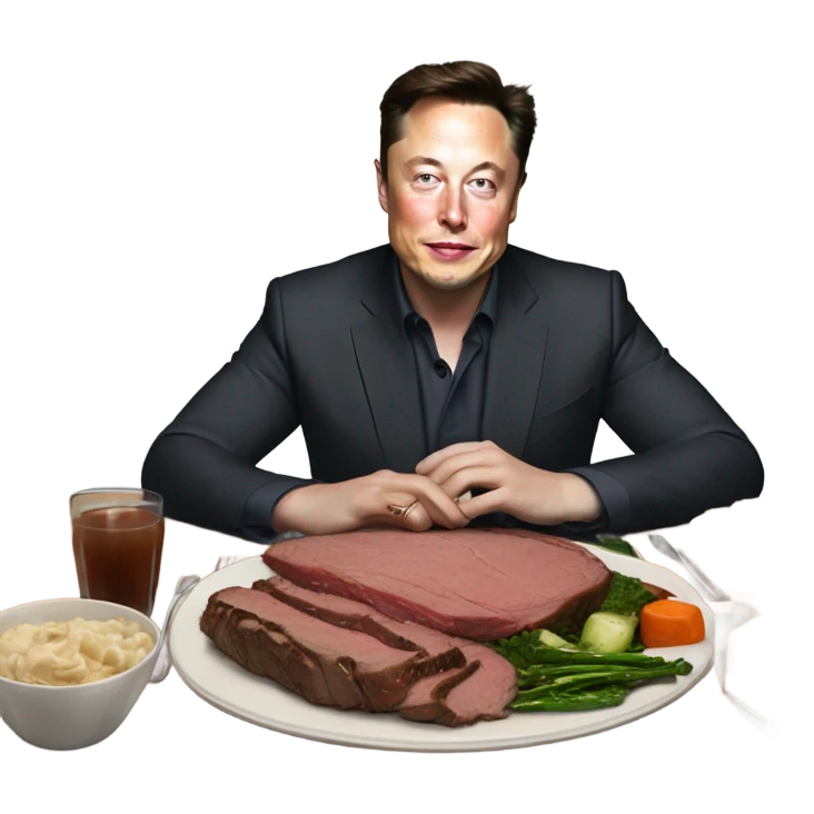 Elon musk having a roast beef dinner emoji