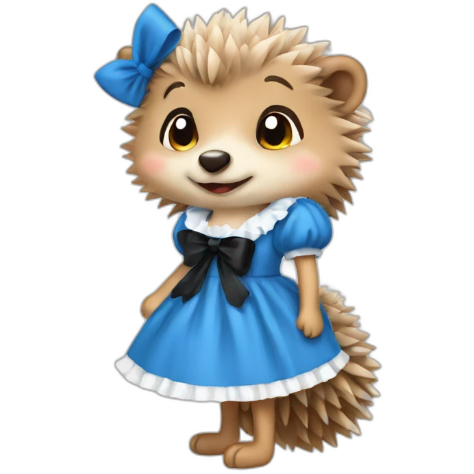 Hedgehog wearing a blue maid dress with a black bow emoji