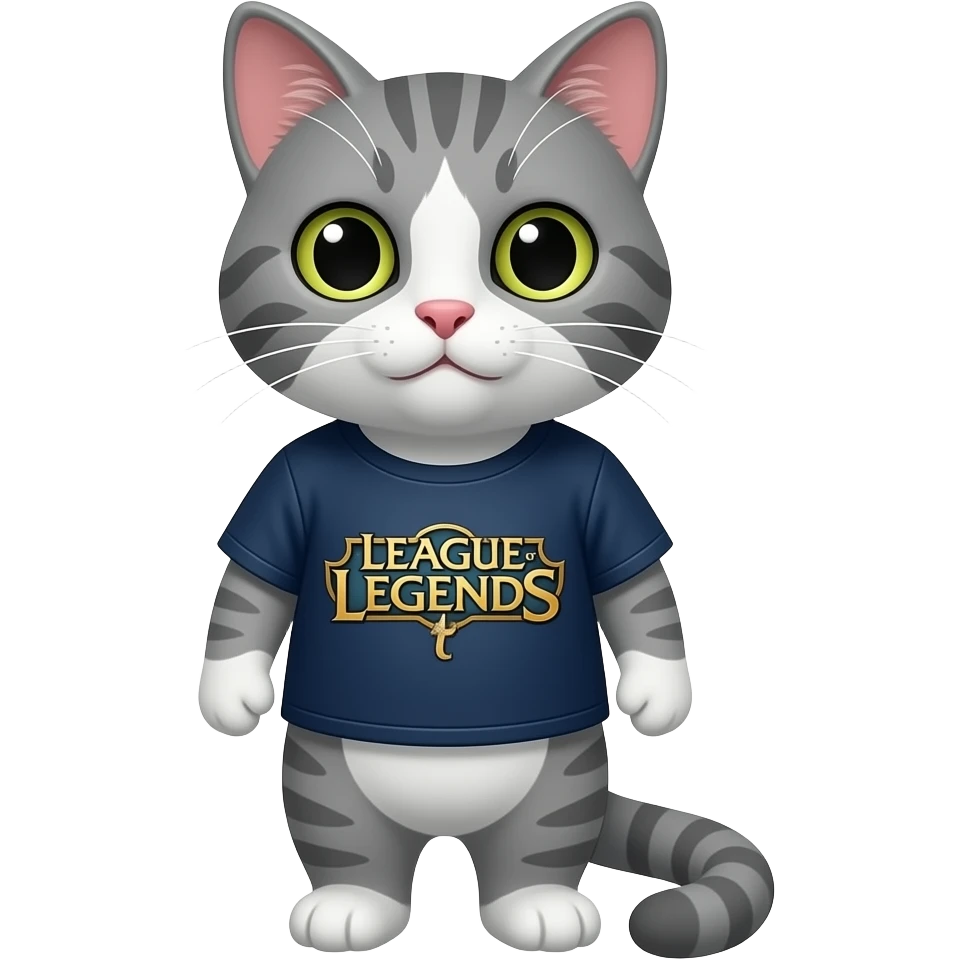grey cat that is wearing league of legends emoji