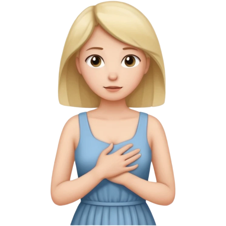 the woman holds one hand on her chest and the other on her stomach emoji