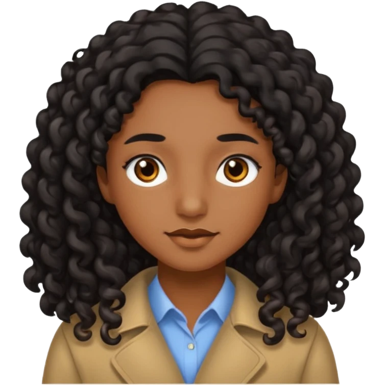 brown soft tone of skin, long curly black hair, brown eyes emoji