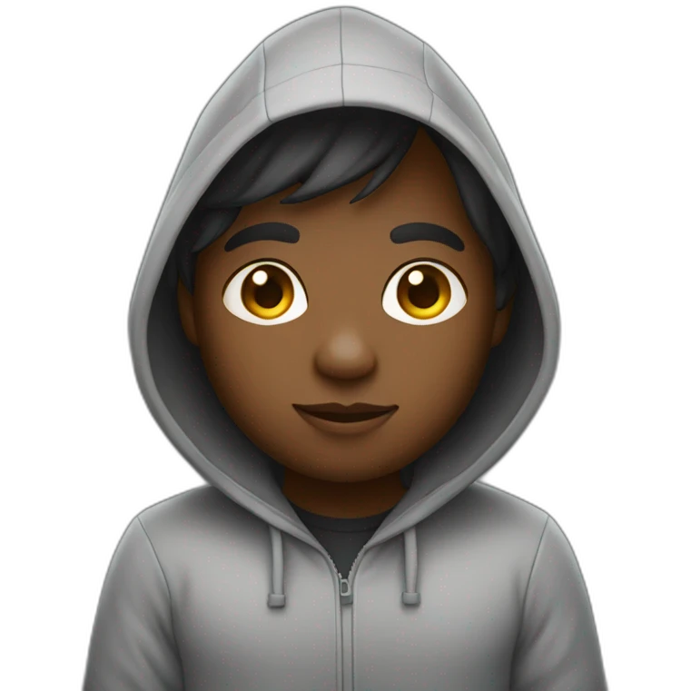 Non black skin developer with a hoodie coding on the macbook emoji